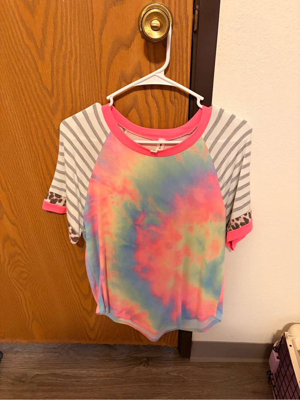 ' Tie-Dye Raglan Tee with Pink Trim